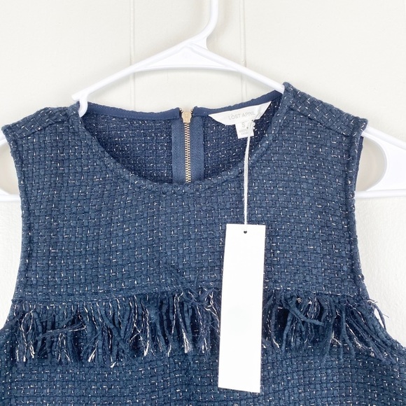 Lost April | Navy Blue Fringe Tweed Tank Top - Picture 2 of 5